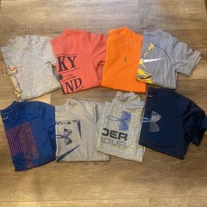 Lot of size 7 boys shirts. Under Armour, Nike, Lucky, Polo